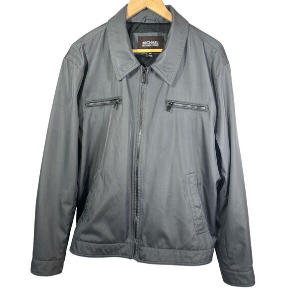 MICHAEL MICHAEL KORS Men's Lightweight Soft Shell Zipper Bomber Jacket Gray XL - Picture 1 of 16